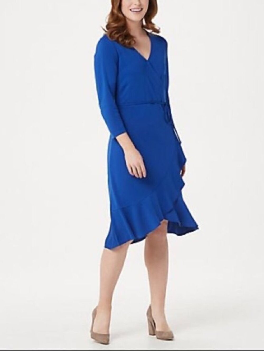 Isaac Mizrahi 3/4- Slav Ruffle Hem Knit Wrap Dress